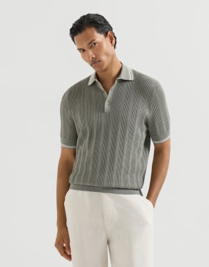 Cotton knit polo Khaki Man - Brunello Cucinelli