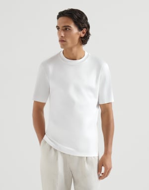 Cotton jersey T-shirt with piping White Man - Brunello Cucinelli