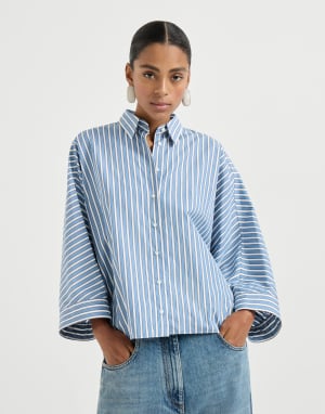 Striped poplin shirt Azure Woman - Brunello Cucinelli