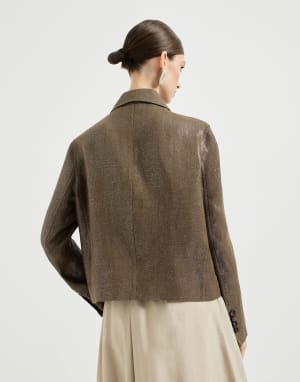 斜棱纹亚麻夹克 深褐色 女款 - Brunello Cucinelli