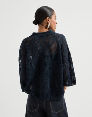 闪耀睡莲装饰马球衫 蓝色 女款 - Brunello Cucinelli