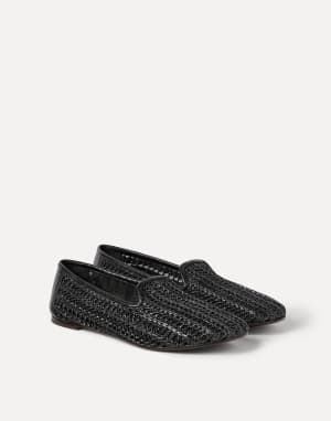 Techno raffia and calfskin flats Black Woman - Brunello Cucinelli
