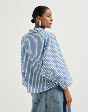 Striped poplin shirt Azure Woman - Brunello Cucinelli