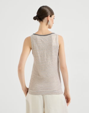 Striped jersey top with monili Light Brown Woman - Brunello Cucinelli