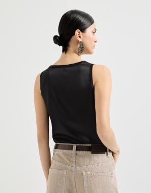 Stretch silk satin camisole Black Woman - Brunello Cucinelli