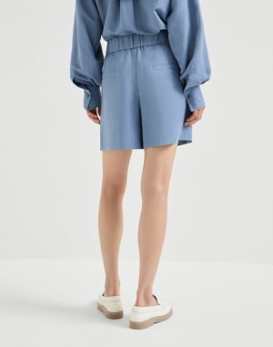 Shorts Baggy de sarga Fluid Azul Claro Mujer - Brunello Cucinelli
