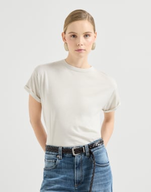 Maglia leggera in cashmere e seta Bianco Donna - Brunello Cucinelli