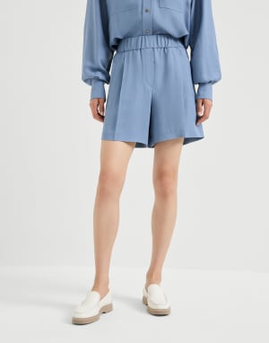 Shorts Baggy de sarga Fluid Azul Claro Mujer - Brunello Cucinelli