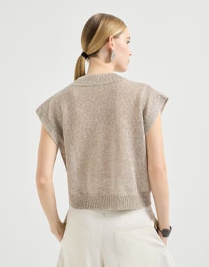 Linen and cotton Diamond yarn sweater Light Brown Woman - Brunello Cucinelli