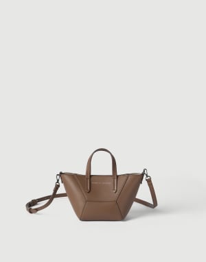 Calfskin mini BC Duo bag Brown Gianduia Woman - Brunello Cucinelli