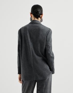 Cashmere jersey blazer with monili Anthracite Woman - Brunello Cucinelli