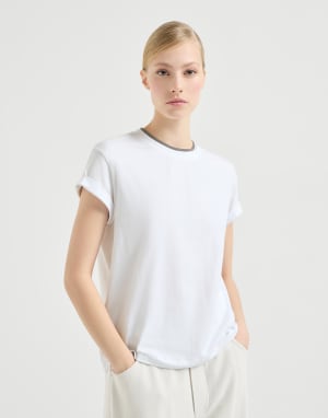 T-shirt with Precious Faux Layering White Woman - Brunello Cucinelli