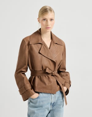 Тренч Crop из наппы Vintage Коричневый Женщина - Brunello Cucinelli
