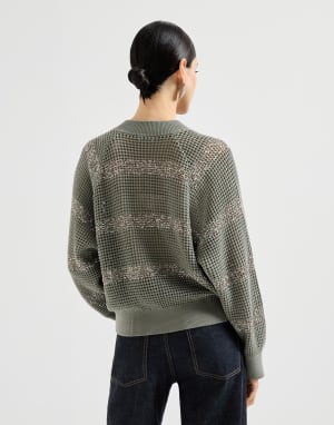 Cárdigan Dazzling Stripes Khaki Mujer - Brunello Cucinelli