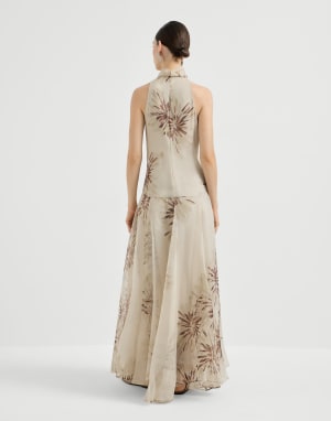 Bloom print organza dress Beige Woman - Brunello Cucinelli