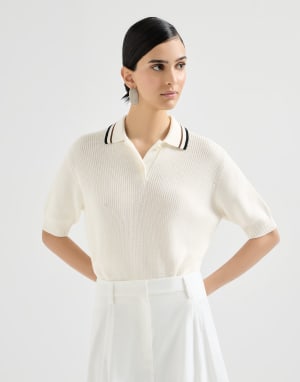 罗纹针织马球衫 白色 女款 - Brunello Cucinelli