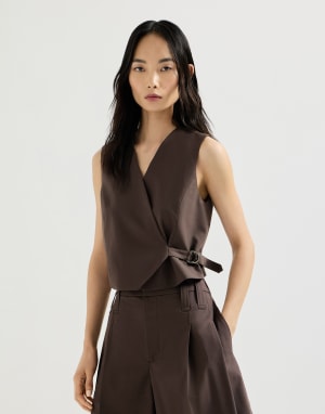 Tropical Luxury wool vest Cocoa Woman - Brunello Cucinelli