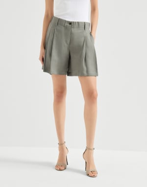 Linen shorts Khaki Woman - Brunello Cucinelli