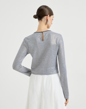 Top en punto a rayas con Monile Azul Mujer - Brunello Cucinelli