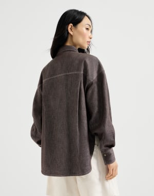 Camisa en denim No Fade Sparkling Cacao Mujer - Brunello Cucinelli