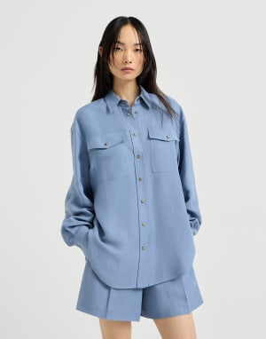 Bluse aus Fluid Twill Himmelblau Damen - Brunello Cucinelli