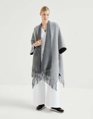 Wool and cashmere double knit poncho Medium Grey Woman - Brunello Cucinelli