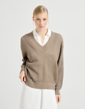 Ribbed net sweater Walnut Woman - Brunello Cucinelli