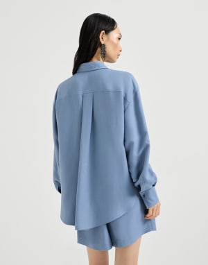 Bluse aus Fluid Twill Himmelblau Damen - Brunello Cucinelli
