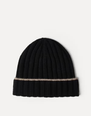 Cashmere rib knit beanie Black Man - Brunello Cucinelli