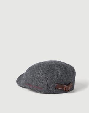 Virgin wool flannel flat cap Dark Grey Man - Brunello Cucinelli