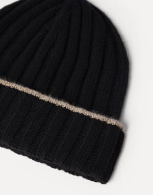 Cashmere rib knit beanie Black Man - Brunello Cucinelli