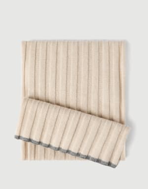 Cashmere rib knit scarf Sand Man - Brunello Cucinelli