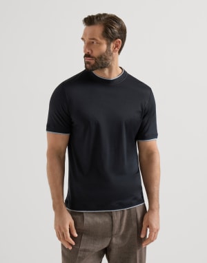 T-shirt with faux-layering Black Man - Brunello Cucinelli