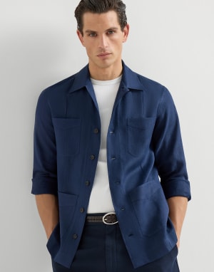 Linen guayabera Navy Blue Man - Brunello Cucinelli