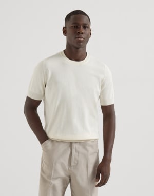Cotton T-shirt Ivory Man - Brunello Cucinelli