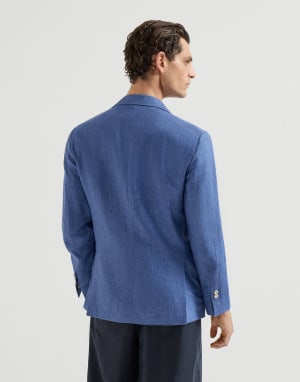 Linen deconstructed blazer Denim Man - Brunello Cucinelli