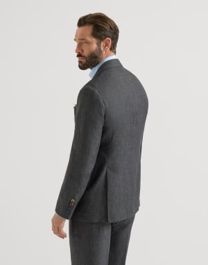 Linen deconstructed blazer Anthracite Man - Brunello Cucinelli