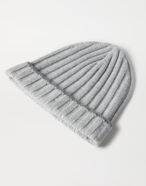 Cashmere rib knit beanie Light Grey Man - Brunello Cucinelli