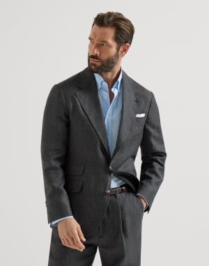 Linen deconstructed blazer Anthracite Man - Brunello Cucinelli