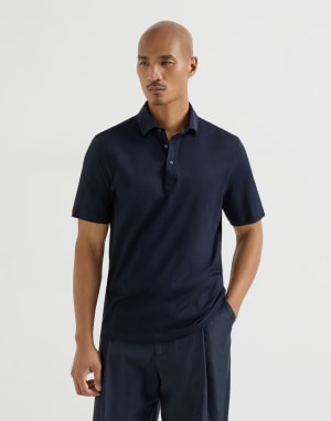 Polo con collo stile camicia Blu Navy Uomo - Brunello Cucinelli