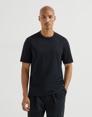 Cotton jersey crew neck T-shirt Black Man - Brunello Cucinelli
