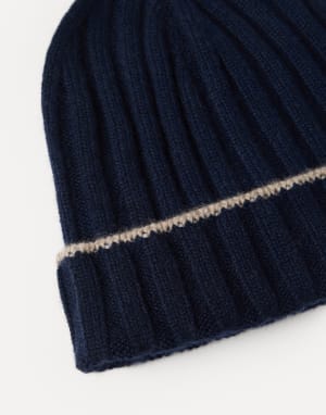 Gorro papalina de punto de cachemir acanalado Azul Aviación Hombre - Brunello Cucinelli