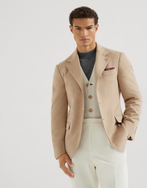 Cashmere and vicuña deconstructed blazer Buff Man - Brunello Cucinelli