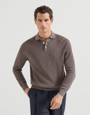 Rib knit polo Hazelnut Man - Brunello Cucinelli