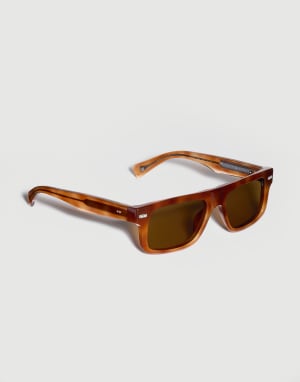 Lunettes de soleil rectangulaires acétate Havane Lunettes - Brunello Cucinelli