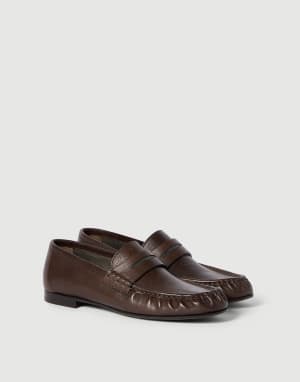 Penny Loafer en piel de becerro Riding Cacao Mujer - Brunello Cucinelli
