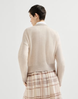 Sparkling mohair and wool cardigan Ivory Woman - Brunello Cucinelli