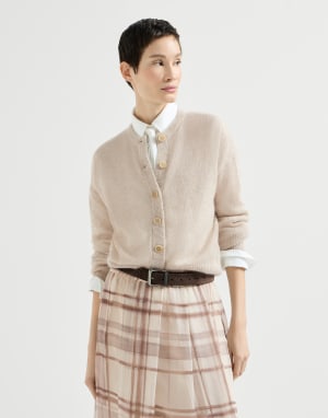 Sparkling mohair and wool cardigan Ivory Woman - Brunello Cucinelli