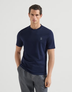 Jersey T-shirt with logo Cobalt Man - Brunello Cucinelli