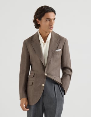 Linen deconstructed blazer Hazelnut Man - Brunello Cucinelli